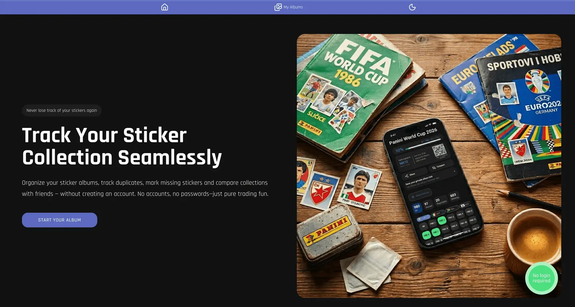 Albums sticker collection tracking app interface