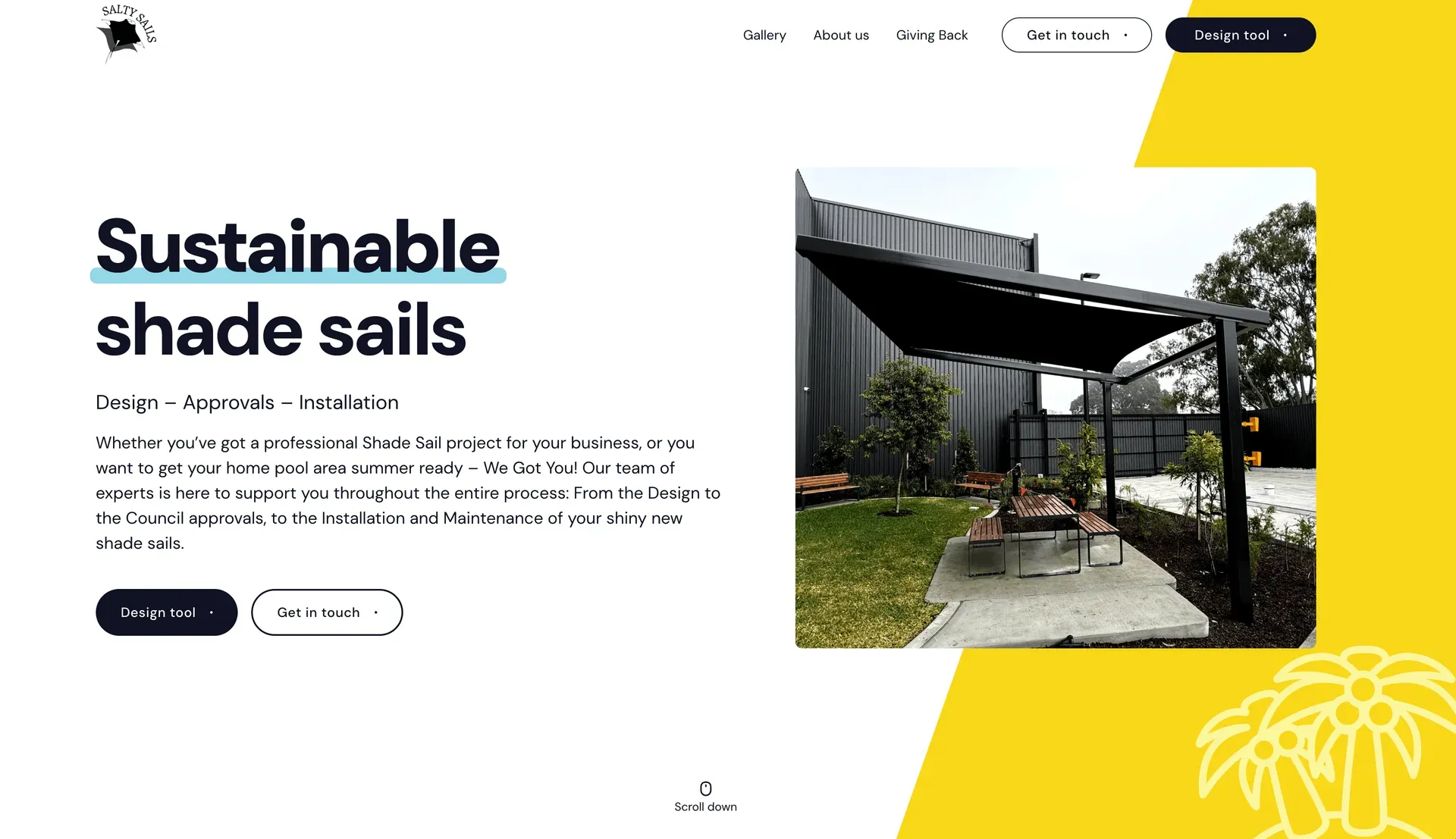 Salty Sails shade sail building company website